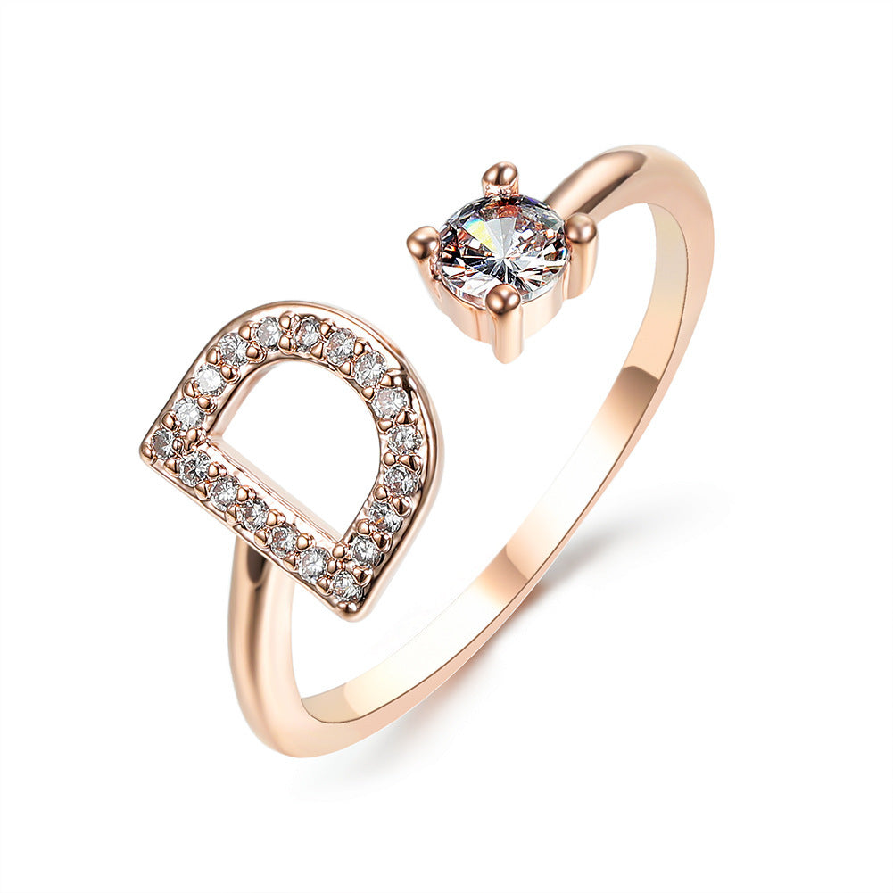 Diamond Adjustable 26 Initial Letter Ring