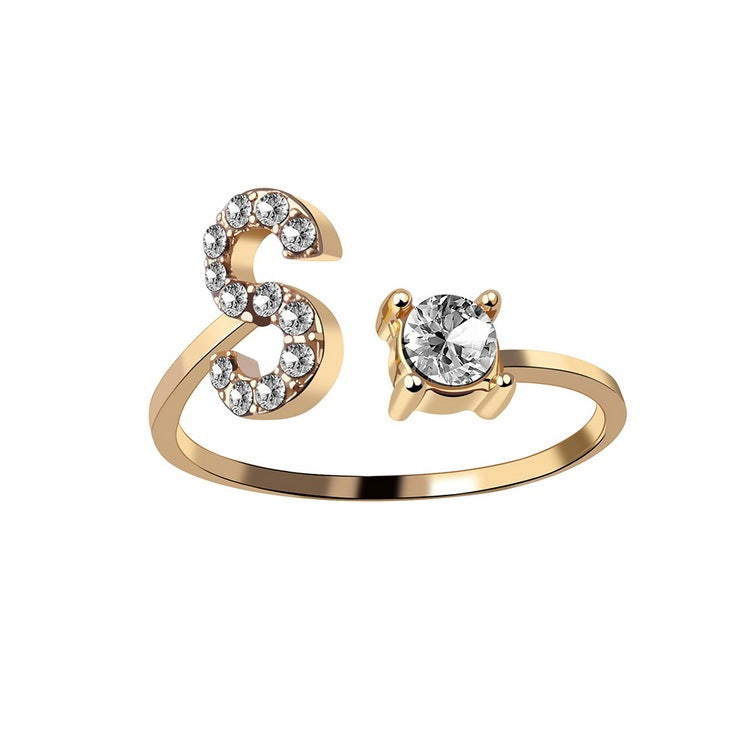 Diamond Adjustable 26 Initial Letter Ring