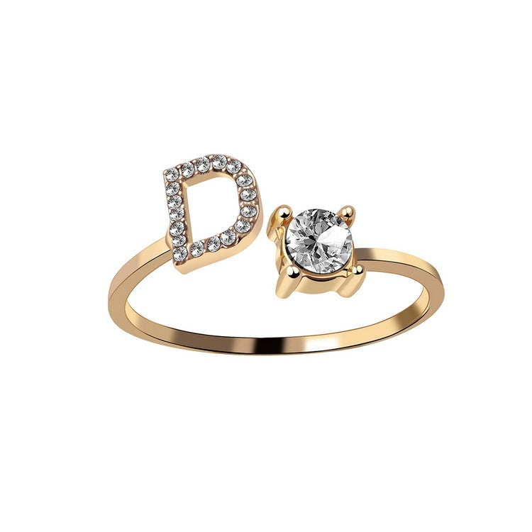 Diamond Adjustable 26 Initial Letter Ring