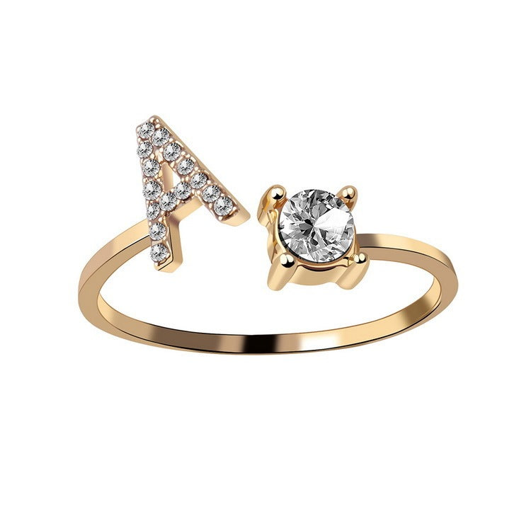 Diamond Adjustable 26 Initial Letter Ring