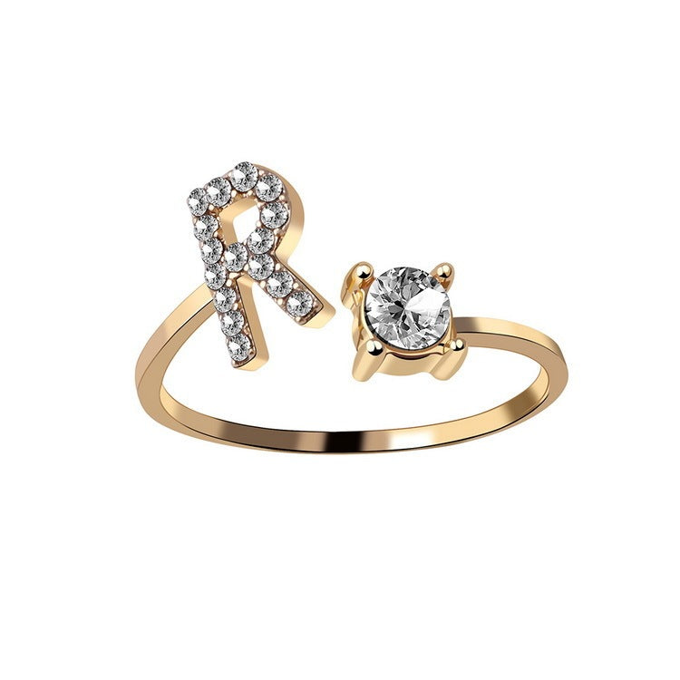Diamond Adjustable 26 Initial Letter Ring