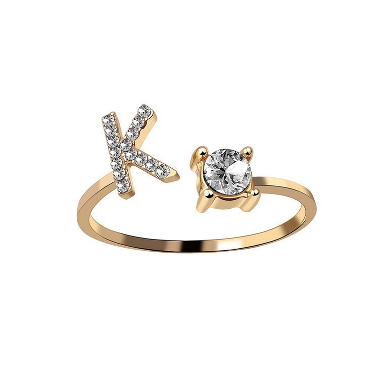 Diamond Adjustable 26 Initial Letter Ring