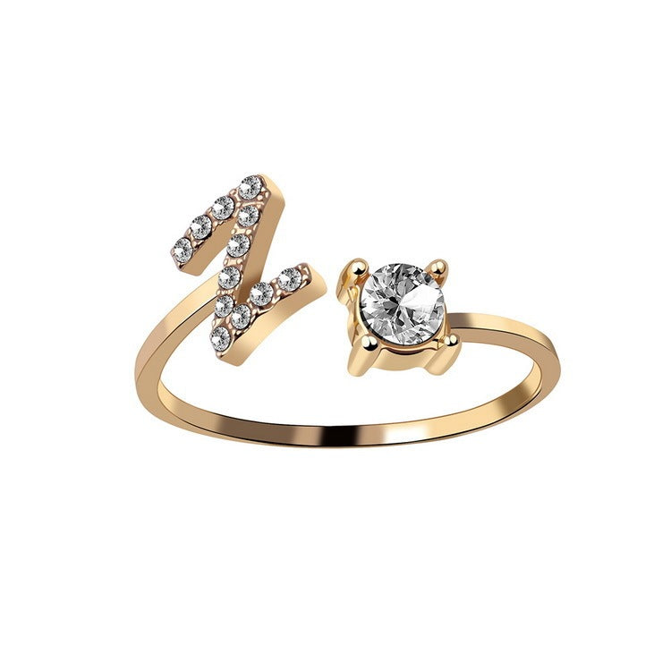 Diamond Adjustable 26 Initial Letter Ring