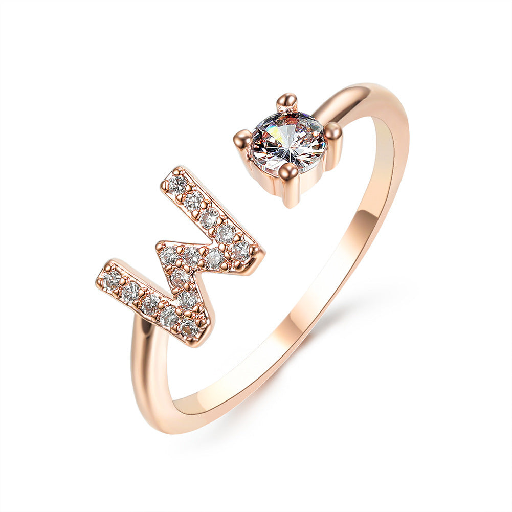 Diamond Adjustable 26 Initial Letter Ring