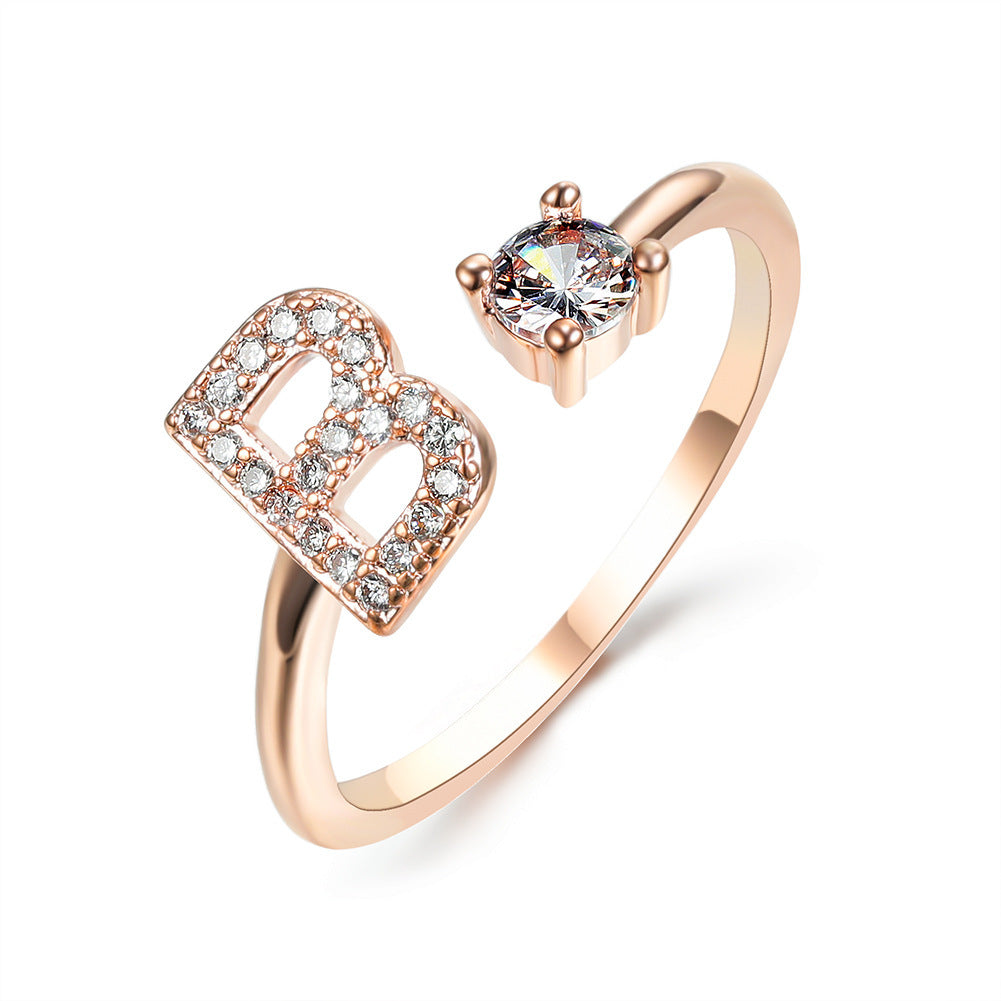Diamond Adjustable 26 Initial Letter Ring