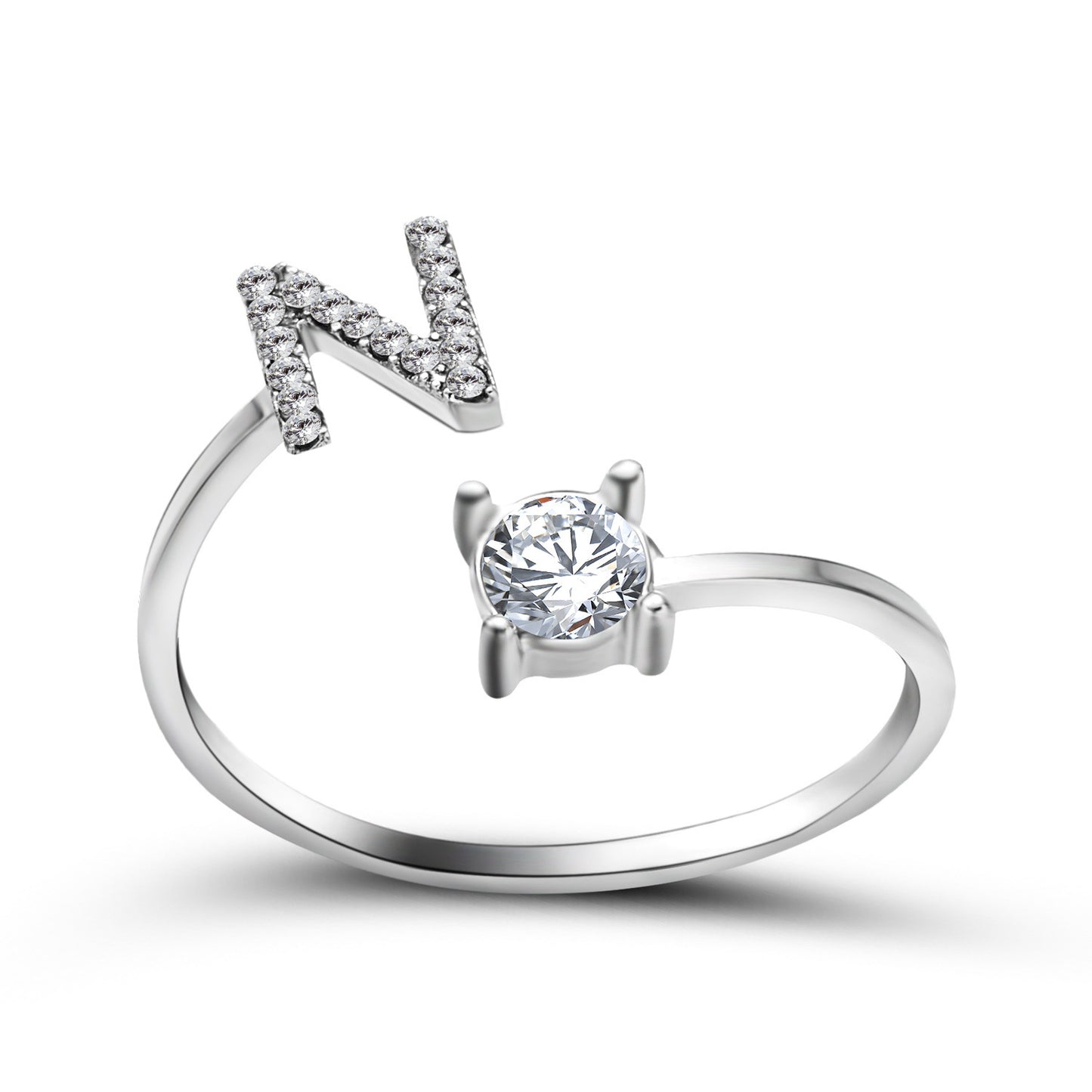 Diamond Adjustable 26 Initial Letter Ring