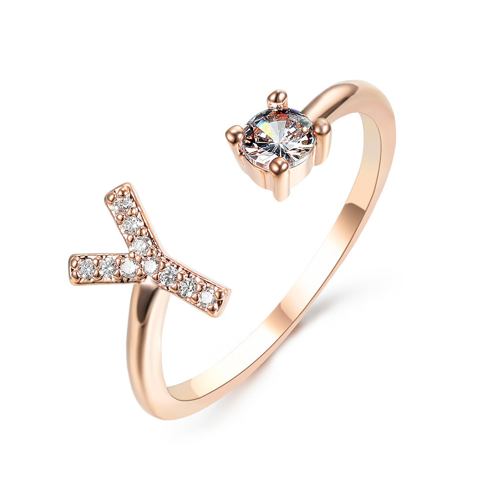 Diamond Adjustable 26 Initial Letter Ring