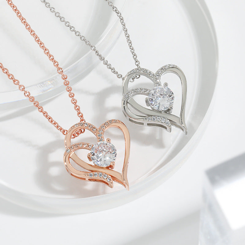 Double Heart Shaped Necklace Rhinestone Personalised