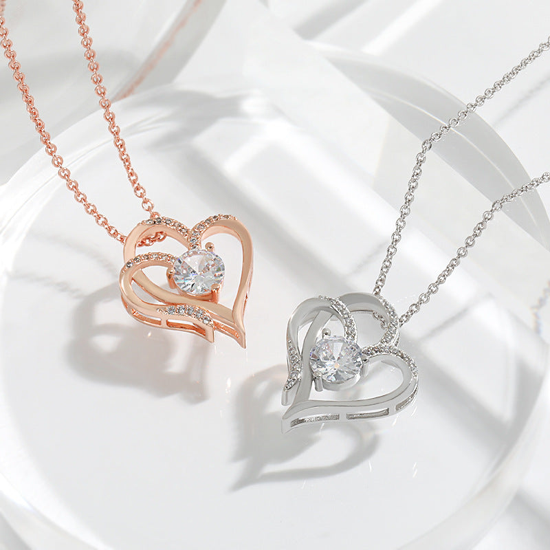 Double Heart Shaped Necklace Rhinestone Personalised