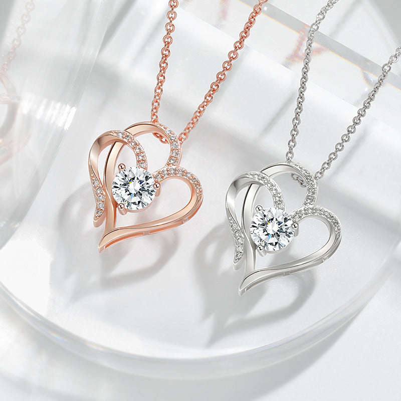 Double Heart Shaped Necklace Rhinestone Personalised