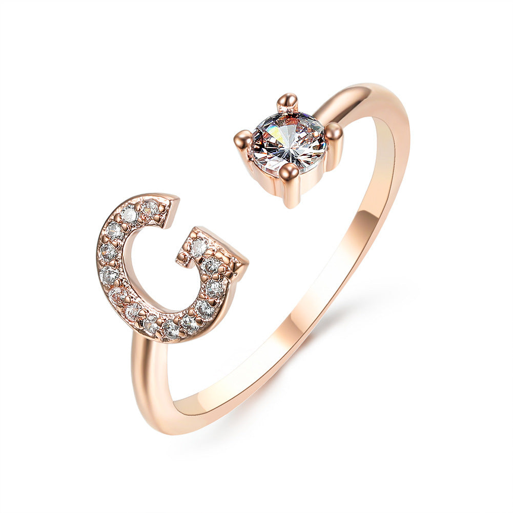 Diamond Adjustable 26 Initial Letter Ring