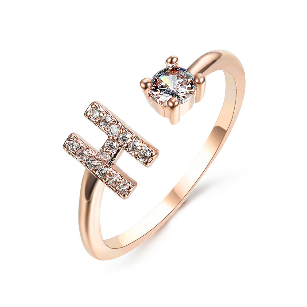 Diamond Adjustable 26 Initial Letter Ring