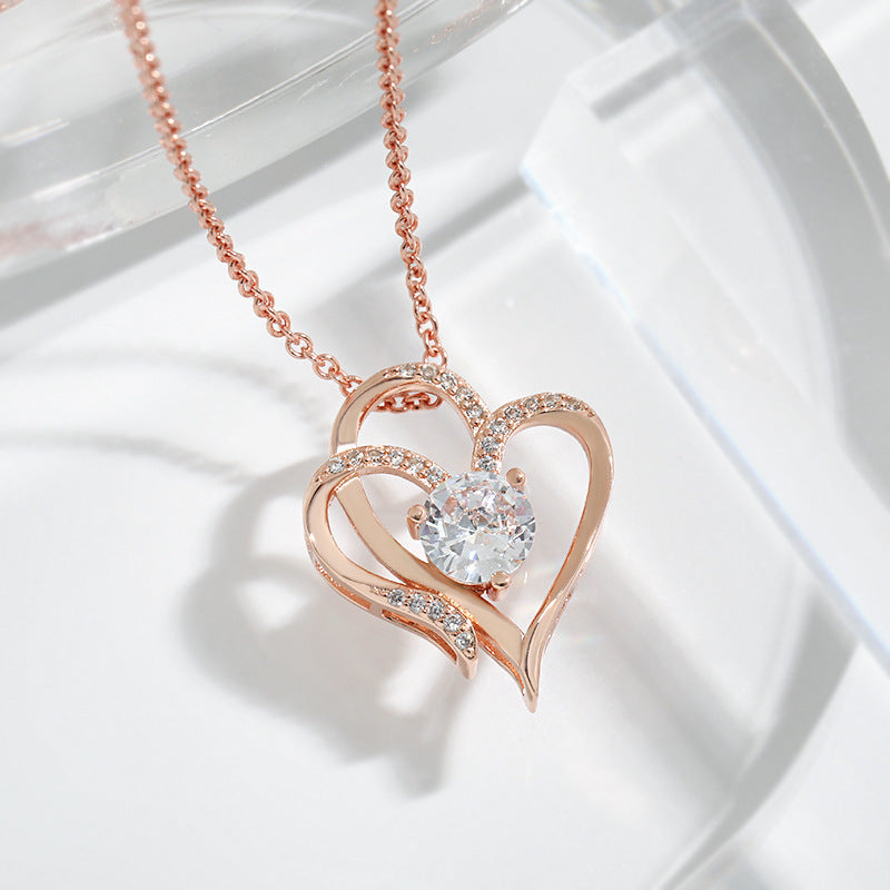 Double Heart Shaped Necklace Rhinestone Personalised