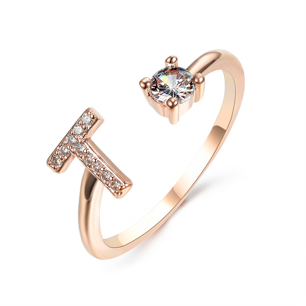 Diamond Adjustable 26 Initial Letter Ring
