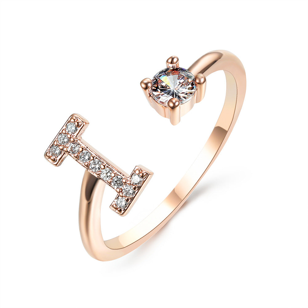Diamond Adjustable 26 Initial Letter Ring