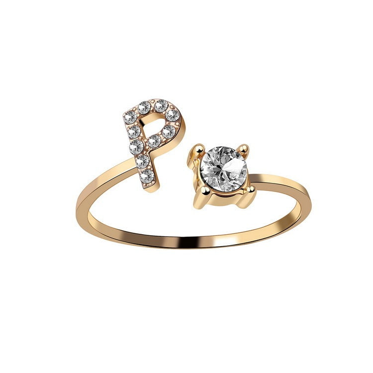 Diamond Adjustable 26 Initial Letter Ring