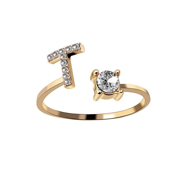 Diamond Adjustable 26 Initial Letter Ring