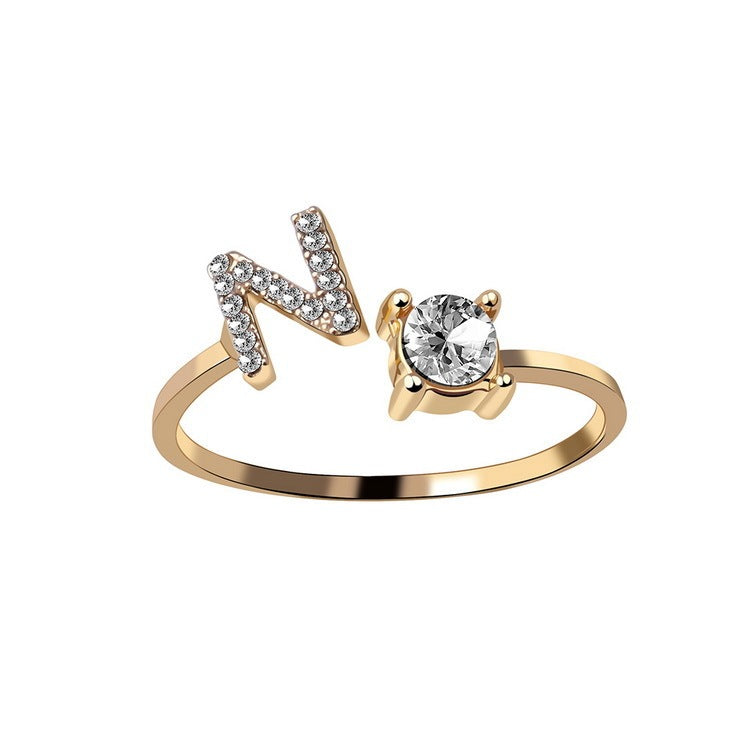 Diamond Adjustable 26 Initial Letter Ring