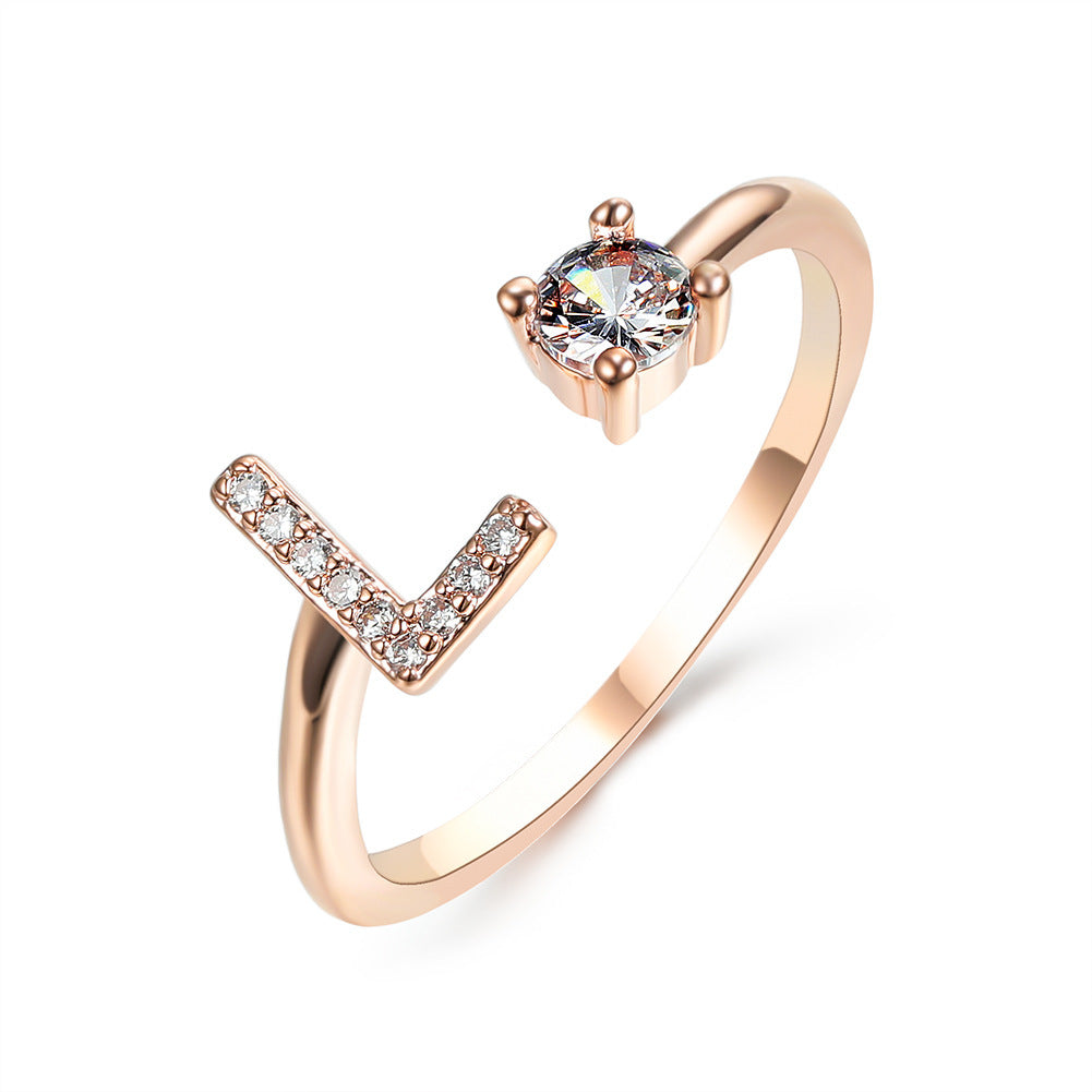Diamond Adjustable 26 Initial Letter Ring