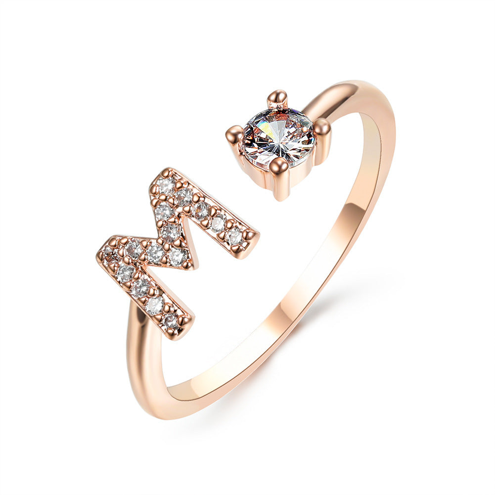 Diamond Adjustable 26 Initial Letter Ring