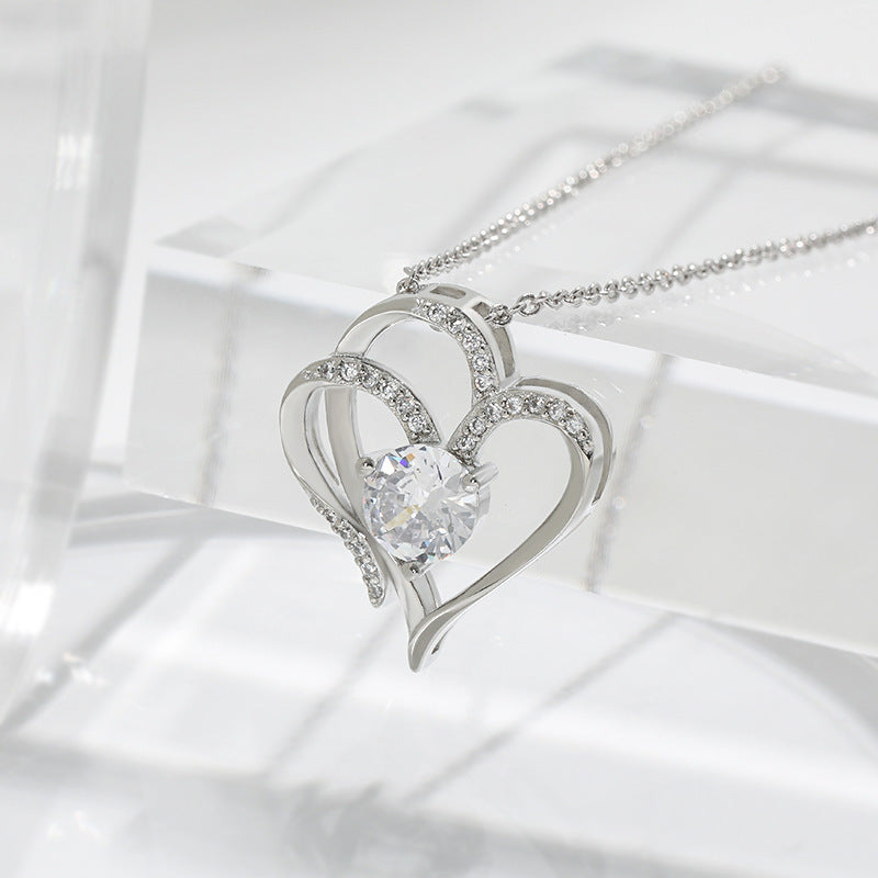 Double Heart Shaped Necklace Rhinestone Personalised