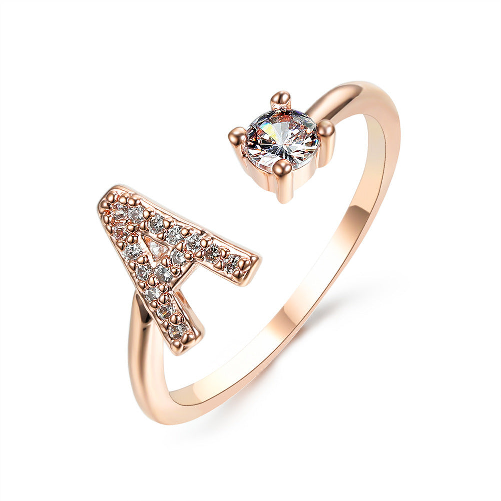 Diamond Adjustable 26 Initial Letter Ring