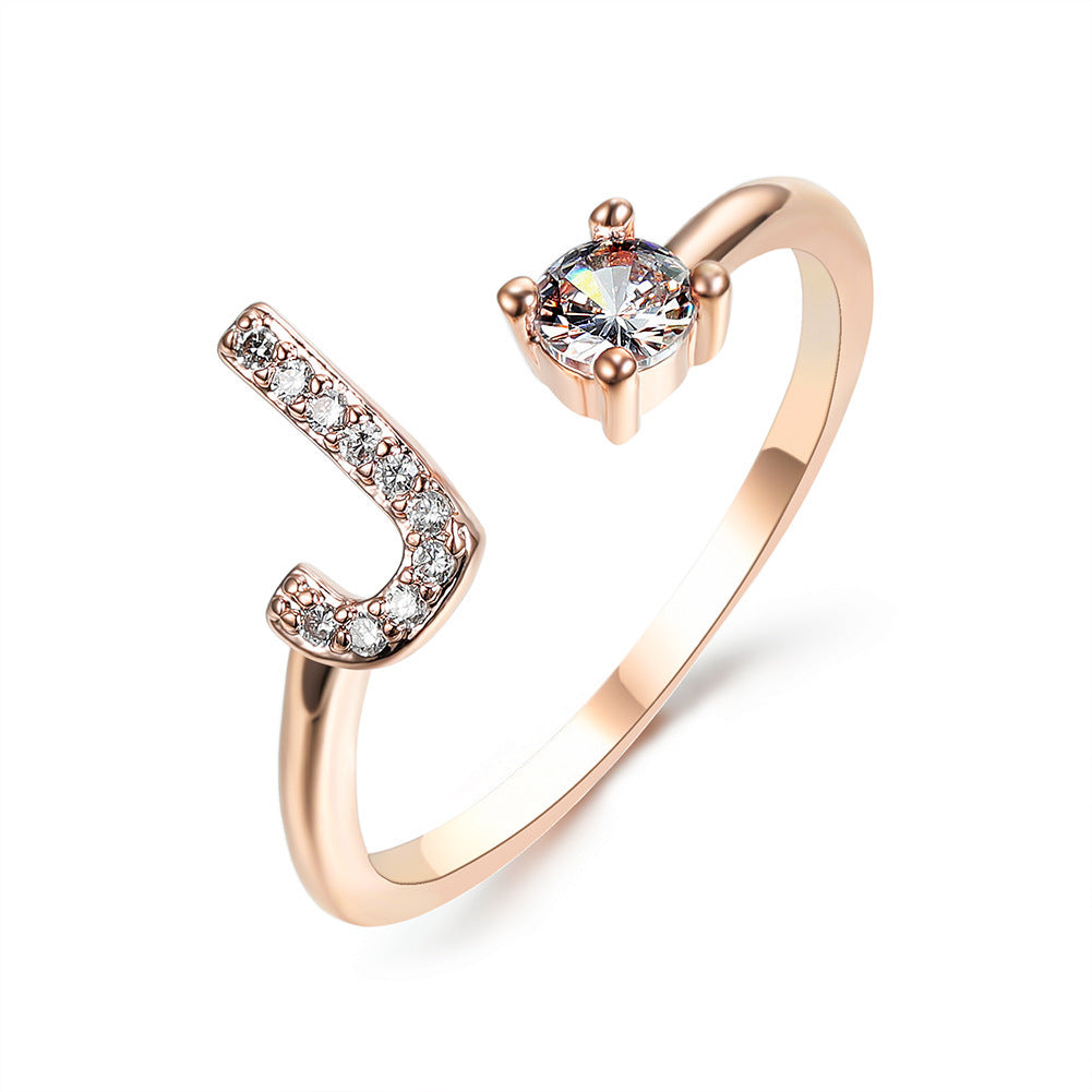 Diamond Adjustable 26 Initial Letter Ring