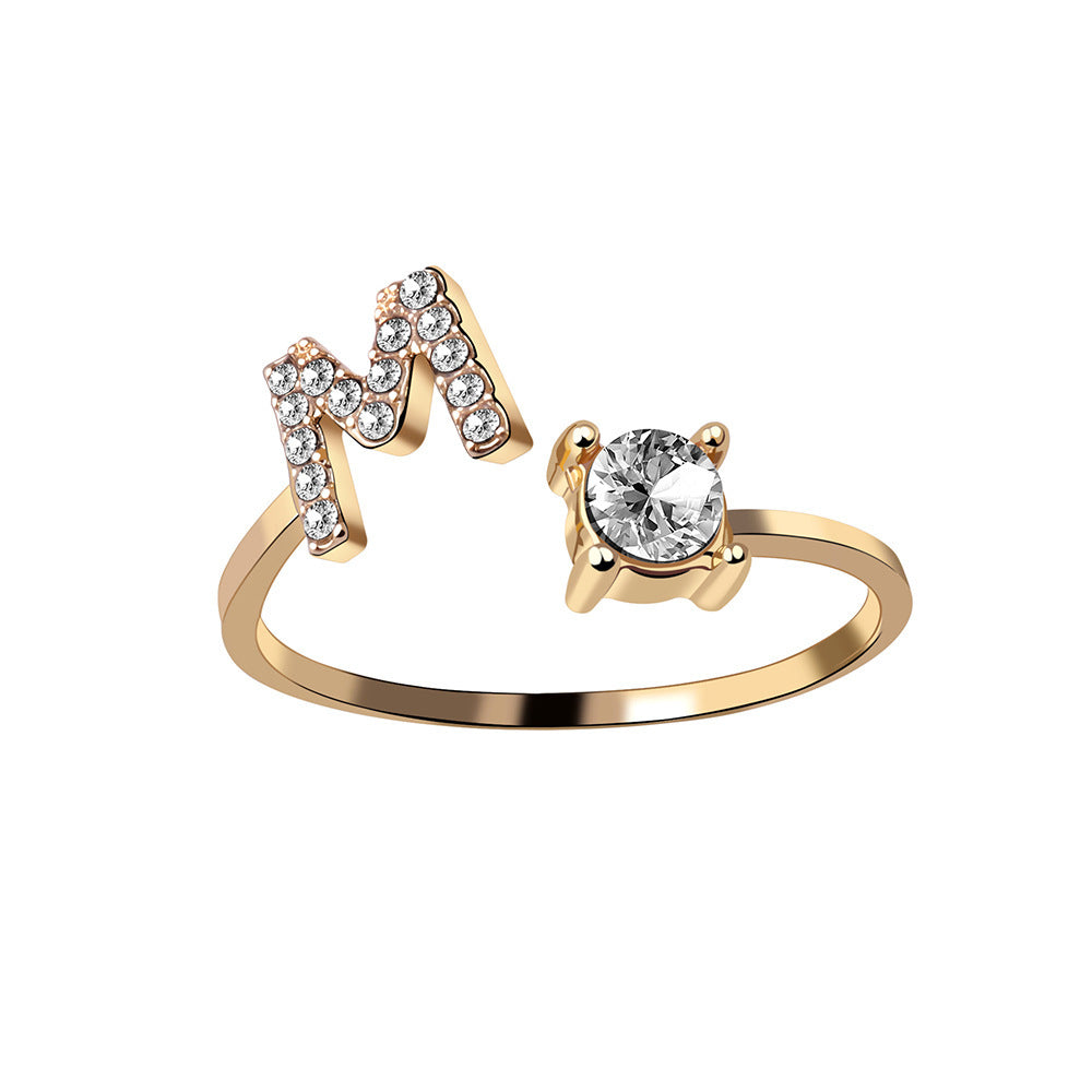 Diamond Adjustable 26 Initial Letter Ring