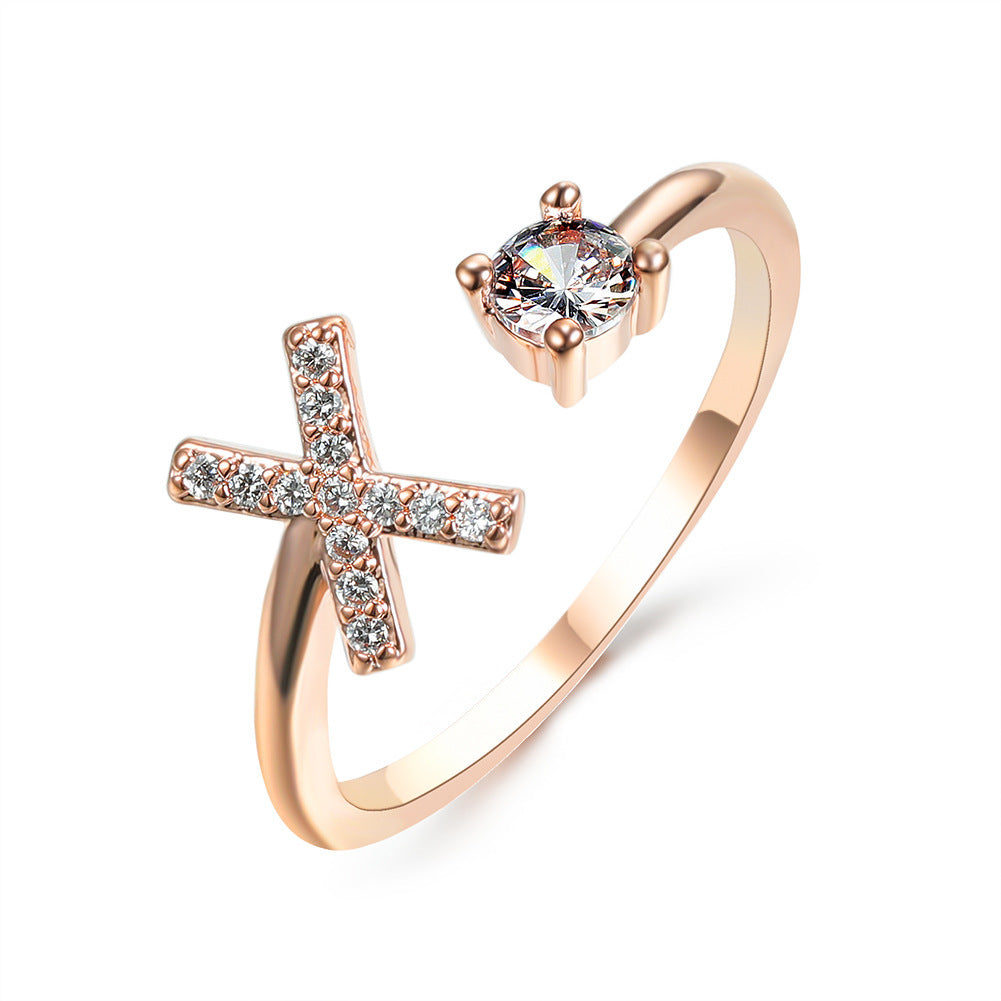 Diamond Adjustable 26 Initial Letter Ring