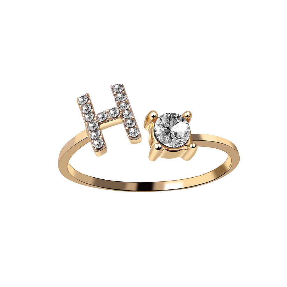 Diamond Adjustable 26 Initial Letter Ring