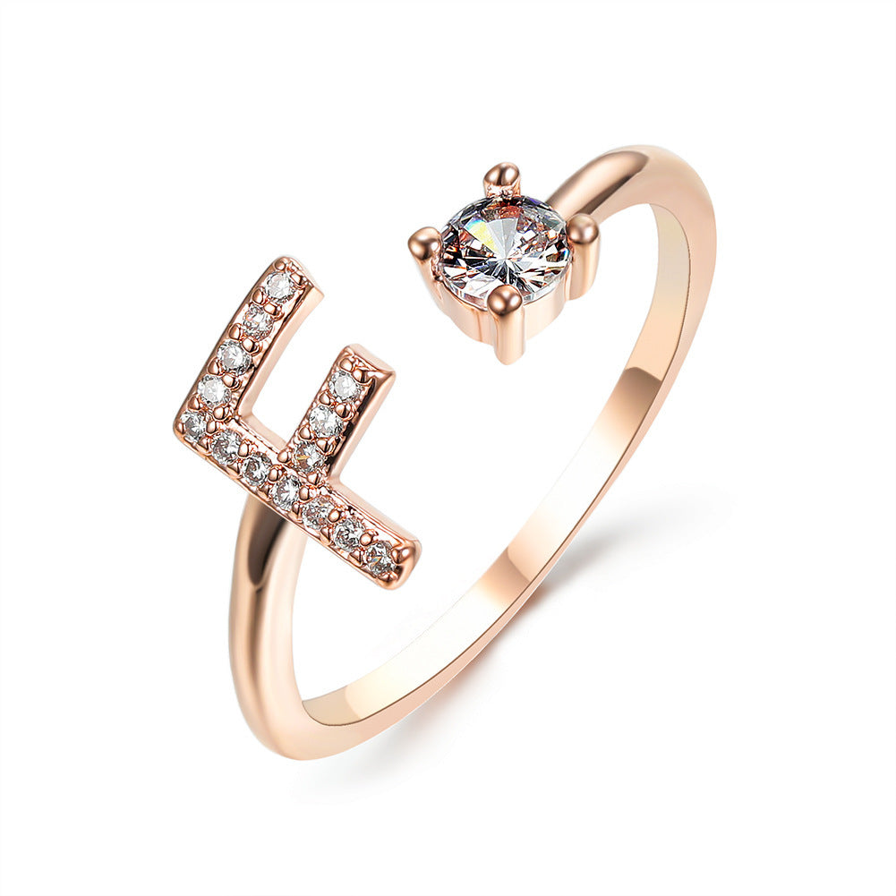 Diamond Adjustable 26 Initial Letter Ring