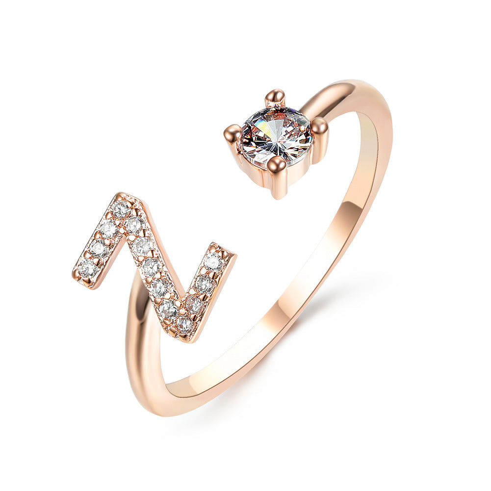 Diamond Adjustable 26 Initial Letter Ring