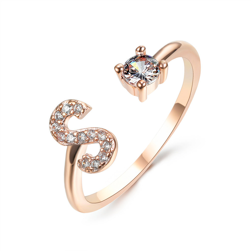Diamond Adjustable 26 Initial Letter Ring