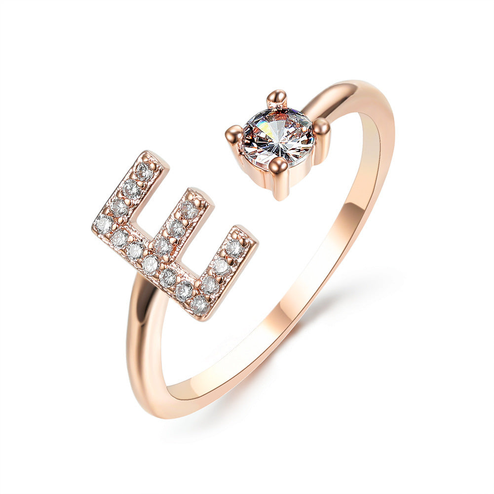 Diamond Adjustable 26 Initial Letter Ring