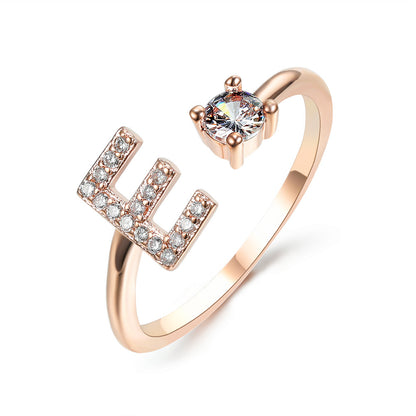 Diamond Adjustable 26 Initial Letter Ring