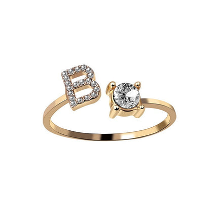 Diamond Adjustable 26 Initial Letter Ring