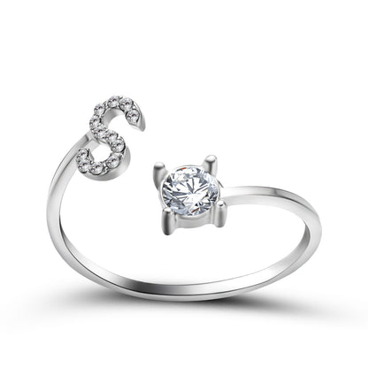 Diamond Adjustable 26 Initial Letter Ring