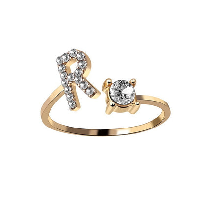 Diamond Adjustable 26 Initial Letter Ring