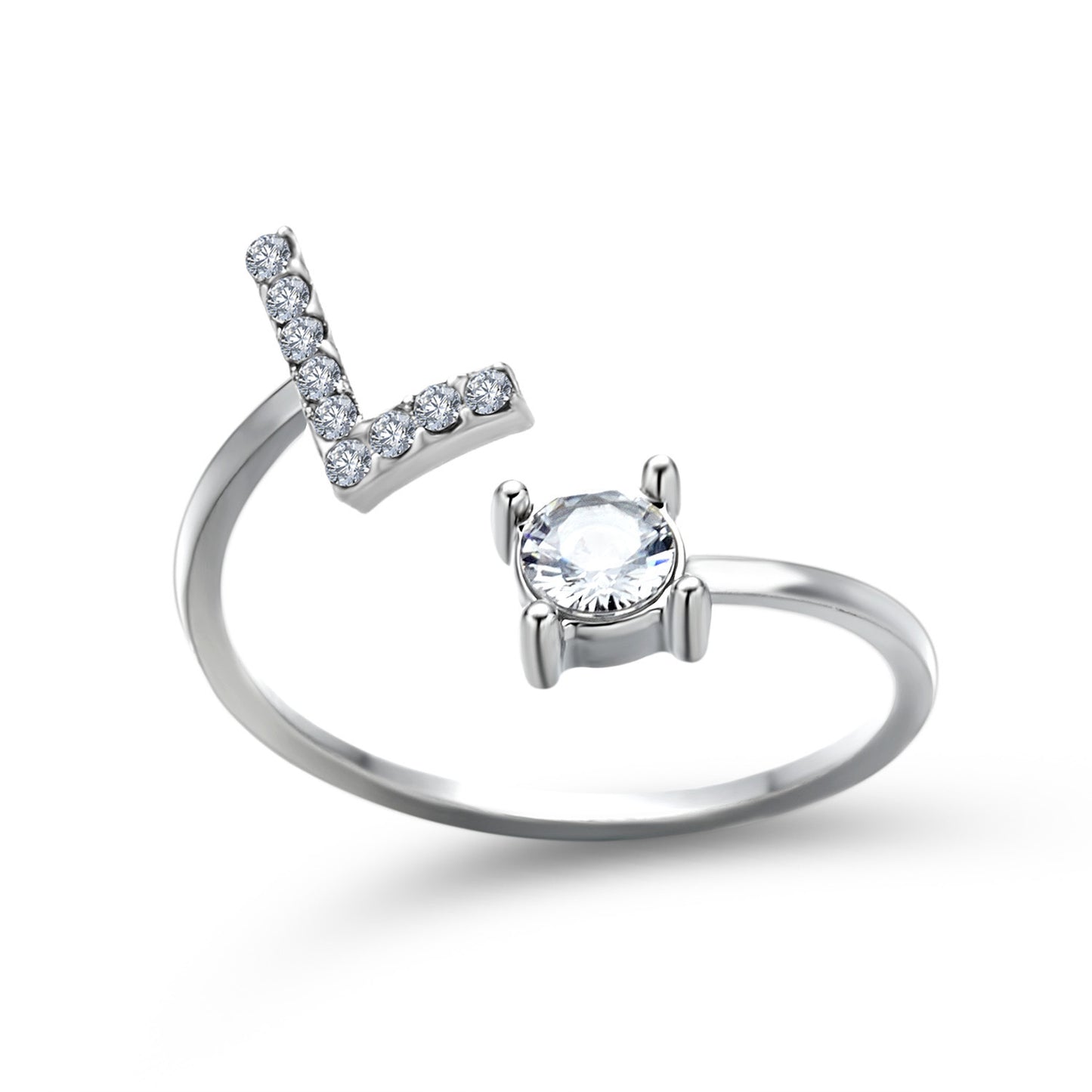 Diamond Adjustable 26 Initial Letter Ring