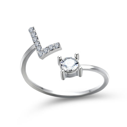 Diamond Adjustable 26 Initial Letter Ring