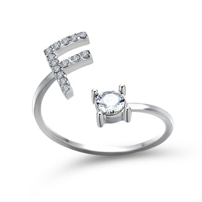Diamond Adjustable 26 Initial Letter Ring