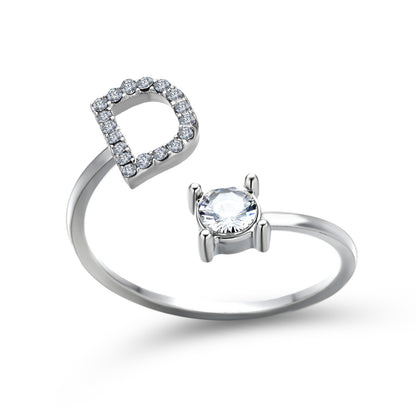Diamond Adjustable 26 Initial Letter Ring