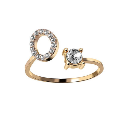 Diamond Adjustable 26 Initial Letter Ring