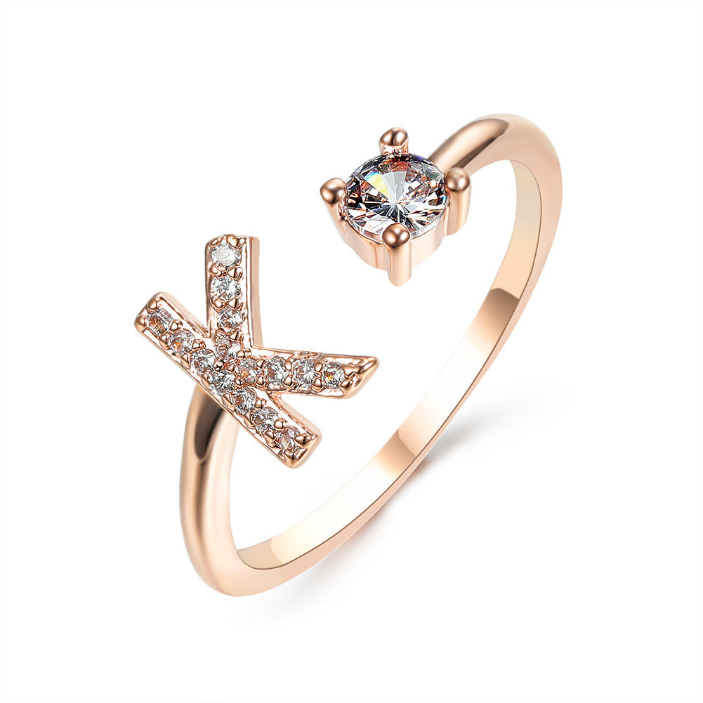 Diamond Adjustable 26 Initial Letter Ring