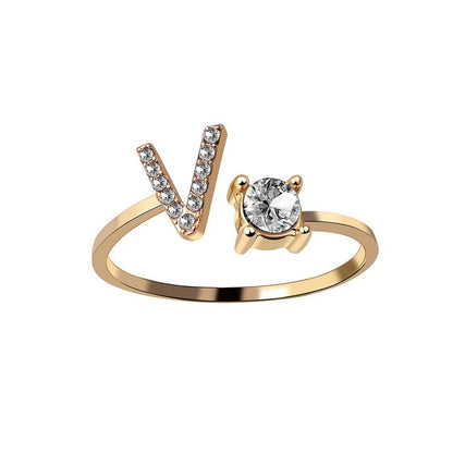 Diamond Adjustable 26 Initial Letter Ring