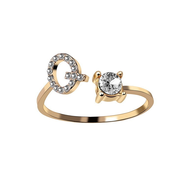 Diamond Adjustable 26 Initial Letter Ring