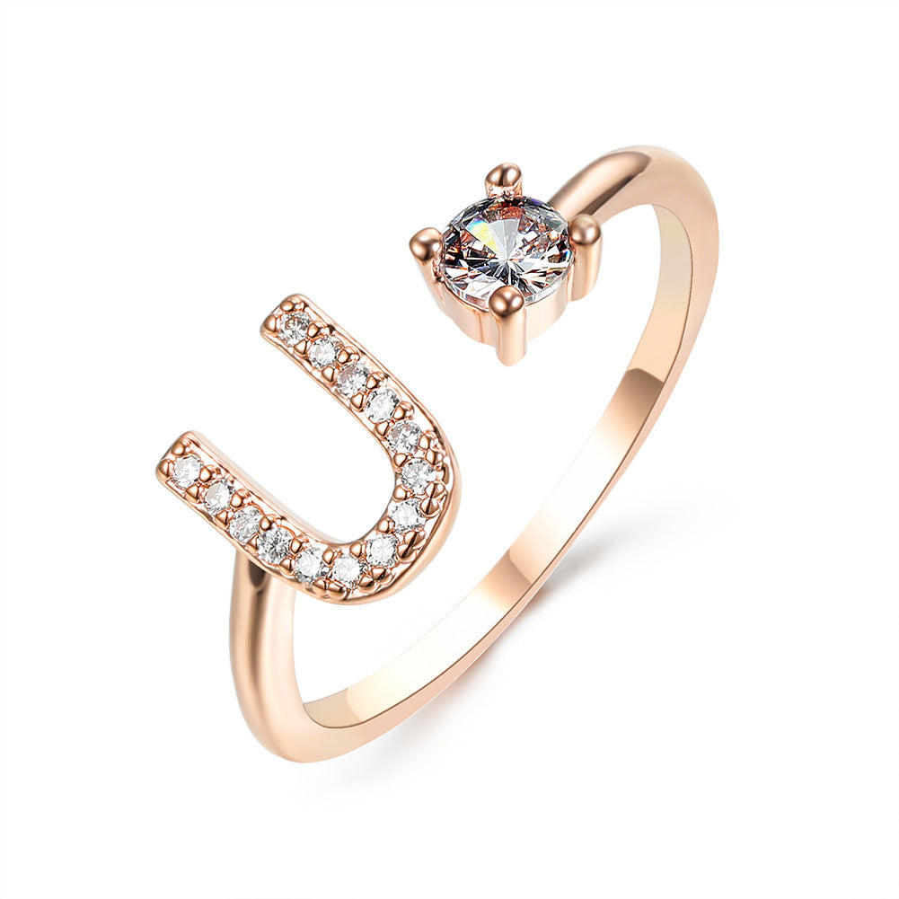 Diamond Adjustable 26 Initial Letter Ring
