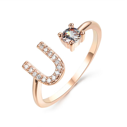 Diamond Adjustable 26 Initial Letter Ring