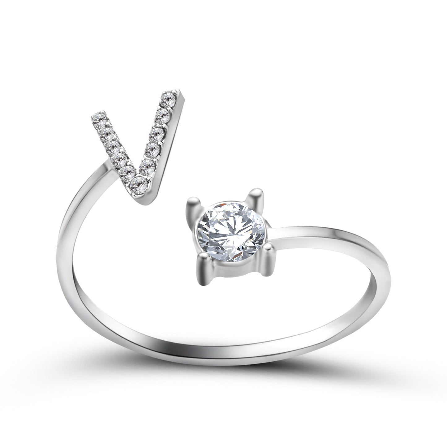 Diamond Adjustable 26 Initial Letter Ring