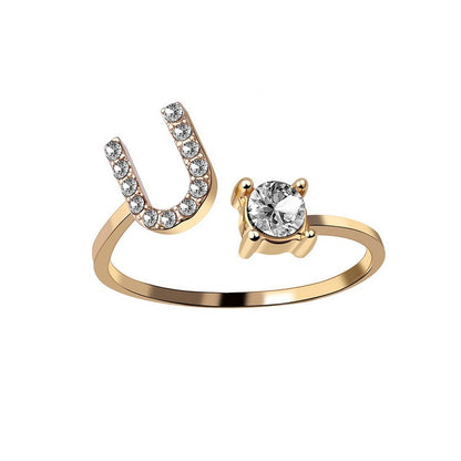 Diamond Adjustable 26 Initial Letter Ring